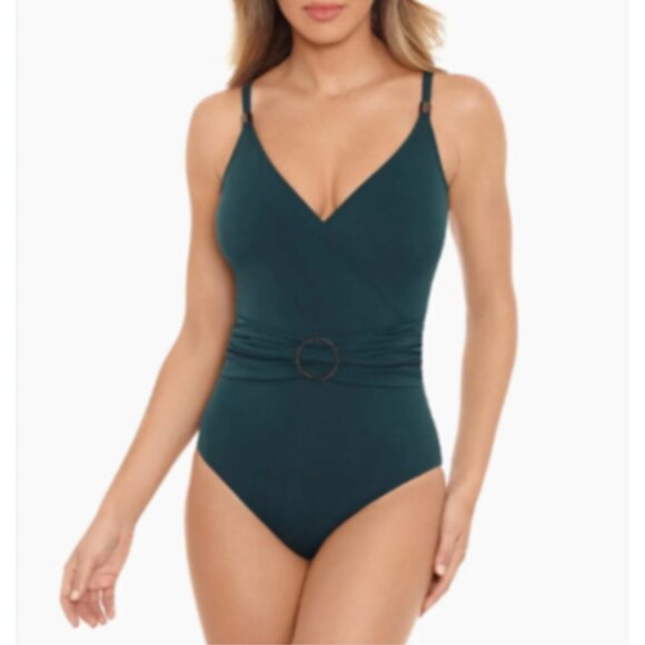New NWT Amoressa by Miraclesuit Oil Slick Getty One-Piece Swimsuit Forest Green - Picture 3 of 17